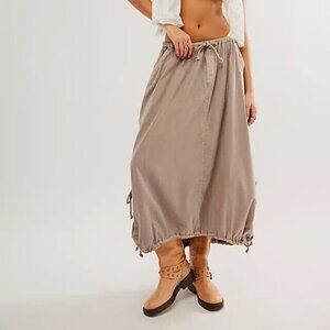 Free People Picture Perfect Parachute Skirt Brown Drawstring Pocket S
